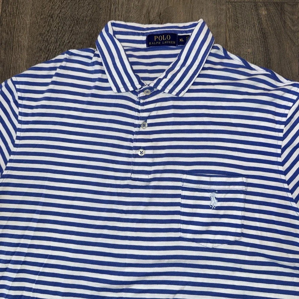 Polo Ralph Lauren Blue Label Men's Blue & white Striped Golf Preppy polo XL
